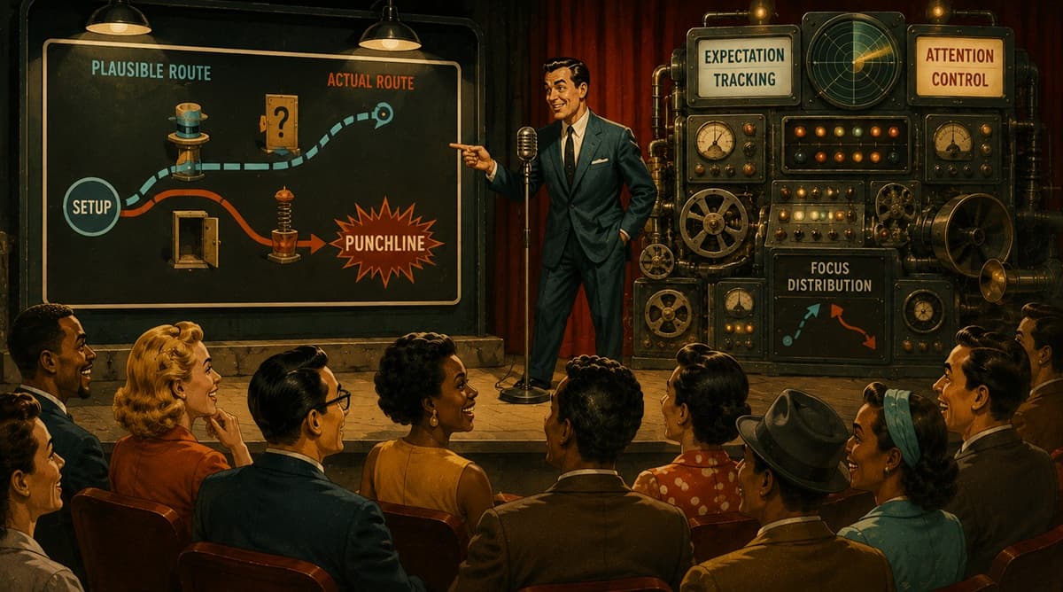 Audience attention follows one path while a second plausible route appears