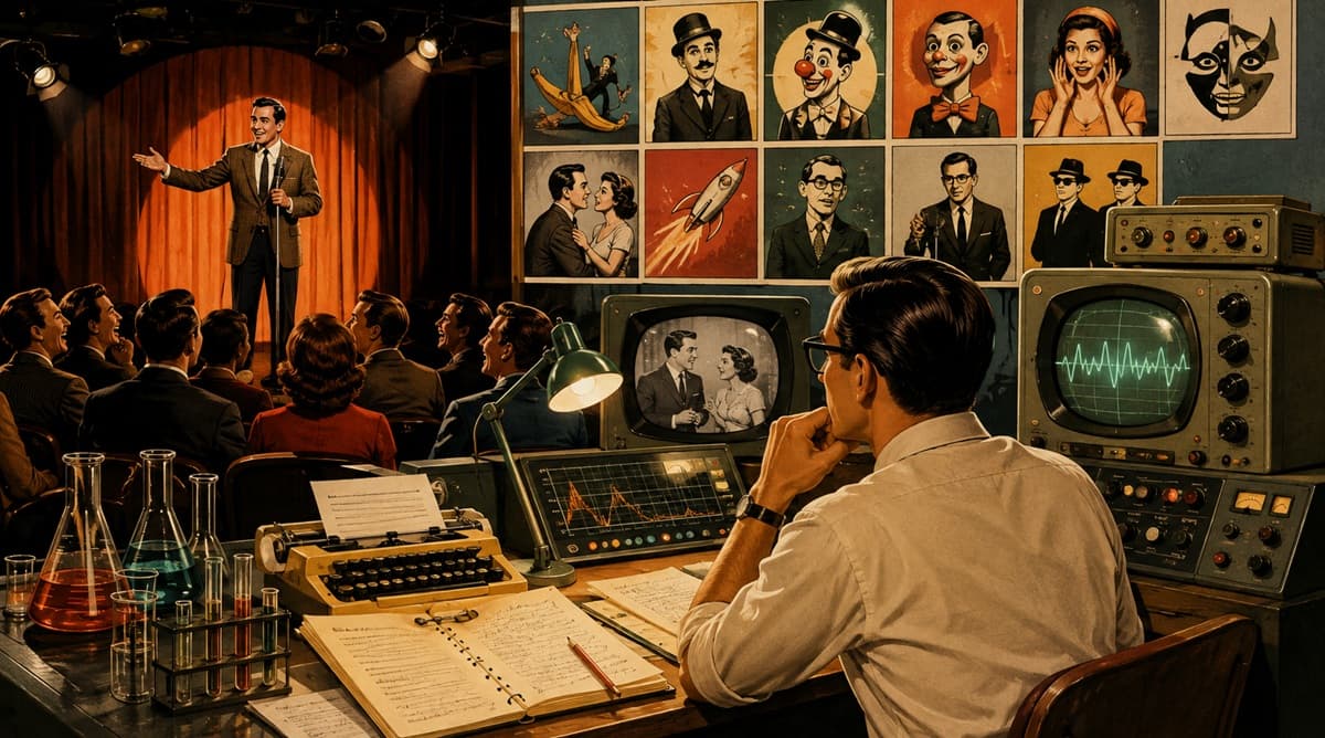 Stage, audience, script, and analytical instruments represent comedy’s many forms